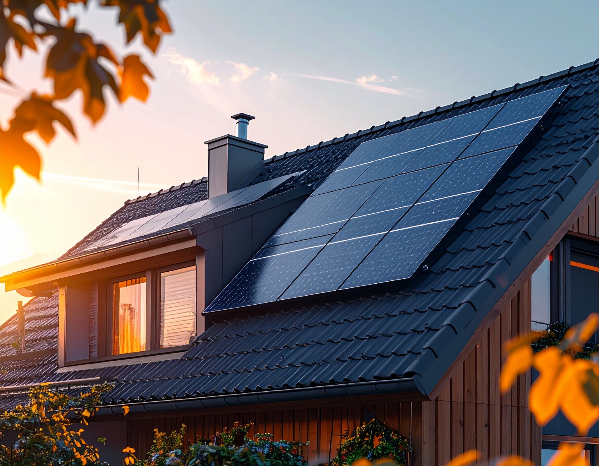 Fotovoltaické panely na střeše rodinného domu